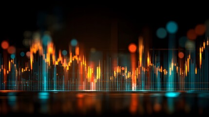 Digital financial data visualization displays fluctuating market trends in deep space