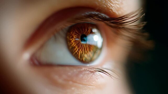 Close-up of Stunning Brown Eye with Intricate Iris Patterns and Long Eyelashes
