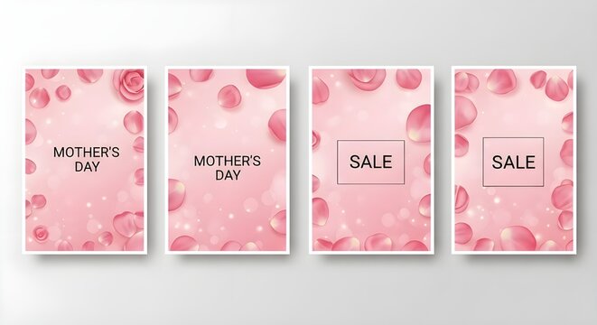 Mothers day and sale posters with rose petals isolated on white background - Powered by Adobe