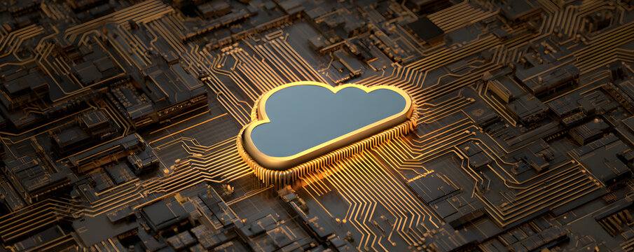 Cloud Computing Abstract 3D Illustration with Circuit Board Background