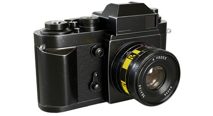 Black Vintage Camera Portrait with Lens Close Up and Camera Design Old Photography Nostalgia on transparent background