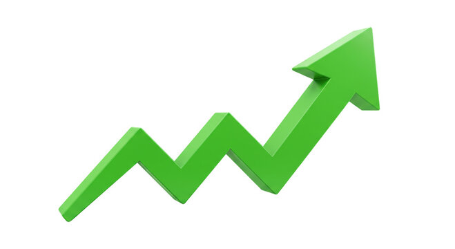 Green Upward Arrow Icon Trend Growth Success Chart Stock Market Financial Progress Symbol on transparent background