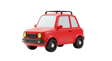 Cute Red Car 3D Rendering Illustration Adventure Vehicle Transport Automobile Toy Graphic on transparent background