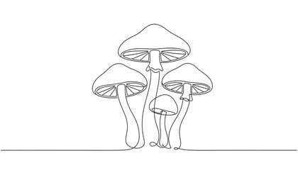 Mushroom illustration in continuous line drawing style. isolated on white background