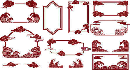 Collection of decorative red chinese style borders and frames