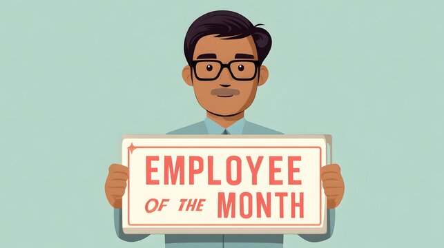 Male professional proudly displays an award recognizing superior job performance