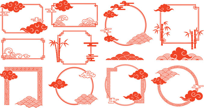Collection of decorative red floral frames and borders for design - Powered by Adobe