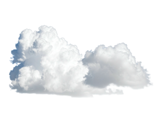 Fluffy white cumulus clouds float against a transparent backdrop, offering a dreamy vista