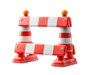 Red and White Striped Construction Barrier with Orange Tops safety traffic isolated on a transparent background