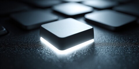 Illuminated keyboard key in focus on a dark background showing technology and design at a close range