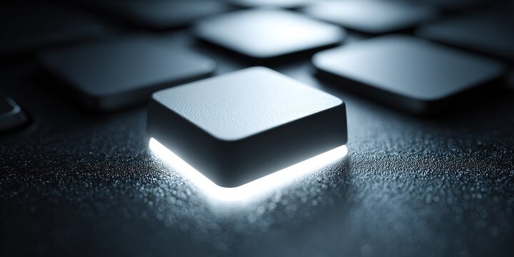 Illuminated keyboard key in focus on a dark background showing technology and design at a close range