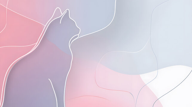 Minimalist cat background, soft pastel gradient, single line art cat silhouette, thin elegant border, modern aesthetic wallpaper design.