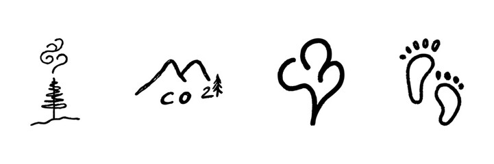 Fototapeta premium Tree, Co2, Heart, And Footprints Line Icon Set In Doodle Style. Environmental Awareness, Carbon Footprint, And Nature Conservation Outline Sketch Collection. Hand Drawn Isolated Vector Illustration