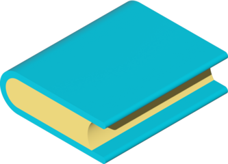Closed blue book with yellow pages isolated on transparent background, symbol of knowledge, education, learning, literature, and academic study concept