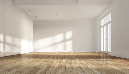 Empty room with hardwood floor and sunlight