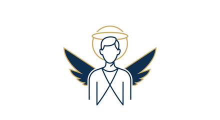 An illustration of a person with a halo and wings, representing an angel, in a minimalist style.