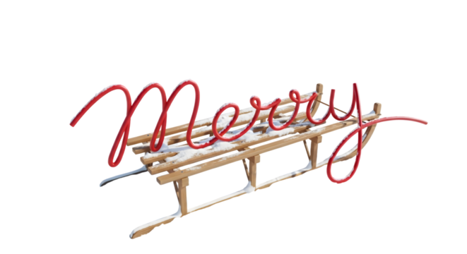 Handcrafted merry christmas sign made from natural wood and red ribbon on a dark background