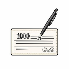 Ch&egrave;que de 1000$ &agrave; signer, stylo, isol&eacute; sur fond blanc