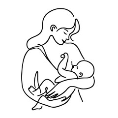 Illustration Pregnant woman silhouettes set, maternity, pregnancy, motherhood concept. Outline Infants Doodle icons drawing, Symbol Mothers with newborns Line art. Moms and Babies Love Collection