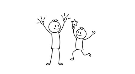 Hand-drawn stick figures of an adult and a child celebrating an achievement with a star.