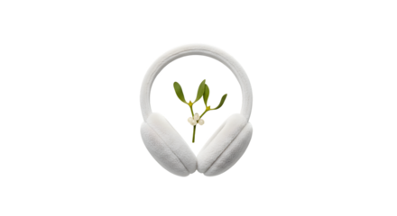Modern white headphones with a delicate plant growing inside symbolizing nature and technology fusion