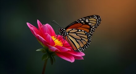 Monarch Butterfly on Pink Dahlia