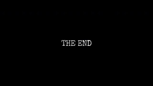 The End text animation with glitch distortion effect on black background, suitable for streaming platforms, social media channels, or video content transitions.