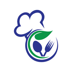 Chef hat & leaf with healthy cooking set vector art for food service.