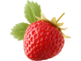 Hyper-realistic fresh strawberry isolated on white background, perfect for healthy food, nutrition, or summer design themes.