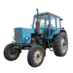 Obraz premium Blue Vintage Tractor Isolated Farm Equipment Black Background