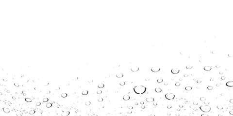 Close up of water droplets on a clear surface isolated on white background