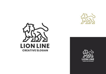 Minimalist lion outline style logo template, leo vector illustration design