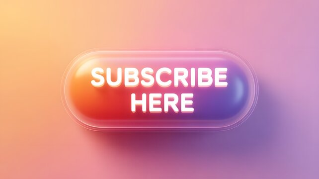 Illuminated 3d subscribe here button with gradient background