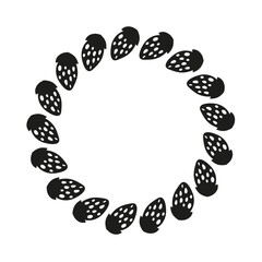 Cute round wreath with black strawberries isolated on white background.