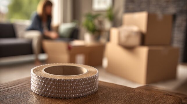 Packing supplies are prepared for moving day in a relaxed and peaceful atmosphere