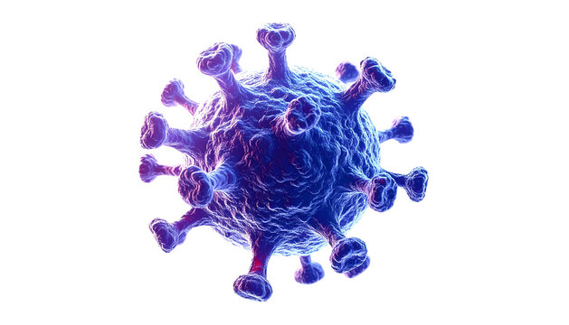 Highly detailed 3D rendering of a spherical virus particle with surface protein spikes