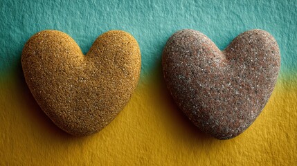 Obraz premium Contrasting backgrounds featuring heart shapes created from colorful stones