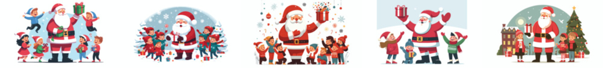 vector santa claus giving children christmas gifts