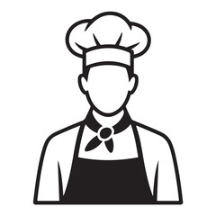 A classic black and white vector illustration of a chef in uniform, isolated on white background