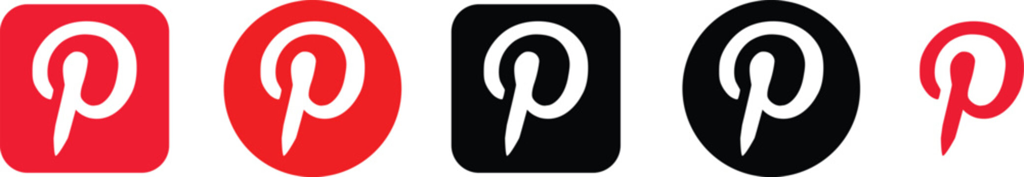 Pinterest Logo Icon Set - Social Media Platform Symbol Collection Vector