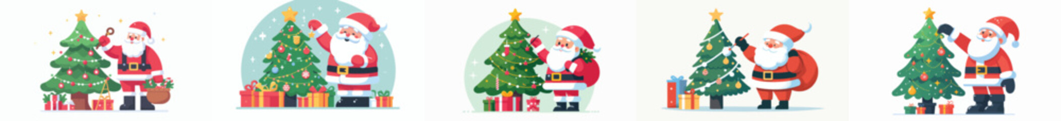 vector of santa claus decorating a christmas fir tree