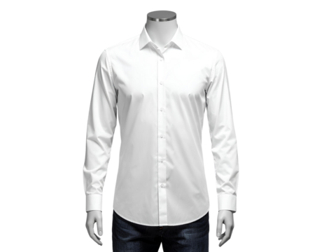 Front-view mannequin model displaying a stylish long sleeve shirt, ideal for clothing design previews, boutique promotions, and apparel display templates. PNG Format.
