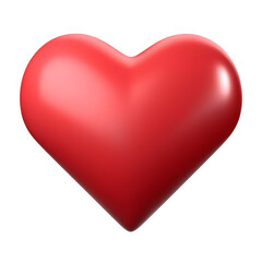 3d red heart icon in cartoon plastic style minimal isolated on transparent white background, love and favorite symbol concept