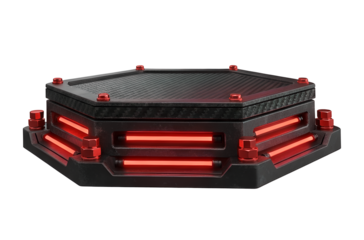 Pódio Metálico Neon Renderizado em 3D para Composições de Vendas de Eletrônicos Ofertas Black Friday