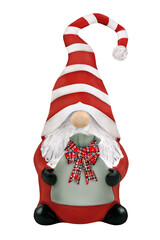 Red Christmas Gnome with gift isolated on transparent background PNG cut out