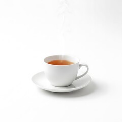 Obraz premium White Ceramic Cup of Hot Tea with Steam Rising on a Saucer Isolated on White beverage