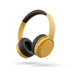 Naklejka premium Yellow Over Ear Headphones with Black Earcups and Headband on White Background audio sound