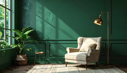 Cozy armchair setup with sunlight and shadows high resolution photo