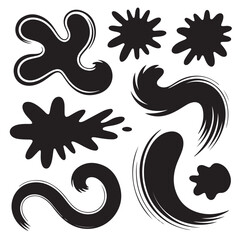 Collection of abstract brush stroke and splatter shapes isolated on white background, perfect for adding a dynamic touch