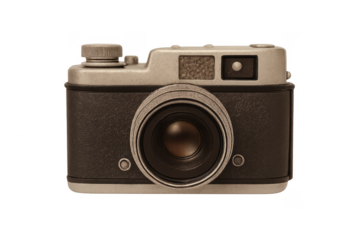 Vintage analog film camera on transparent background